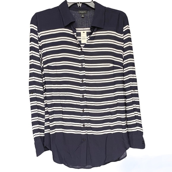 Talbots Long Sleeve Button Down Light Weight Tunic Navy/White | Size Small NWT - Picture 1 of 9
